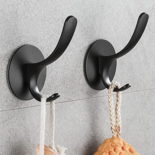 GERUIKE Adhesive Towel Hooks 2 Pack,Matte Black 304 Stainless Steel Hand Towel Hooks for Bathroom Kitchen Wall Mounted Adhesive Coat Robe Clothes Door Hook - Image 2