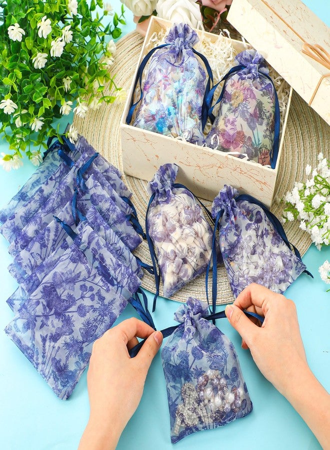 كوم مجموعة هدايا حفلات توديع العزوبية من كوم، ٥٠ قطعة، بتصميم "شيء أزرق قبل الزواج"، مصنوعة من الأورجانزا، مقاس ٣.٩ × ٥.٩ بوصة، مزينة بزهور زرقاء وبيضاء وفراشات، مع رباط، مثالية لحفلات توديع العزوبية وحفلات الزفاف. - Image 5