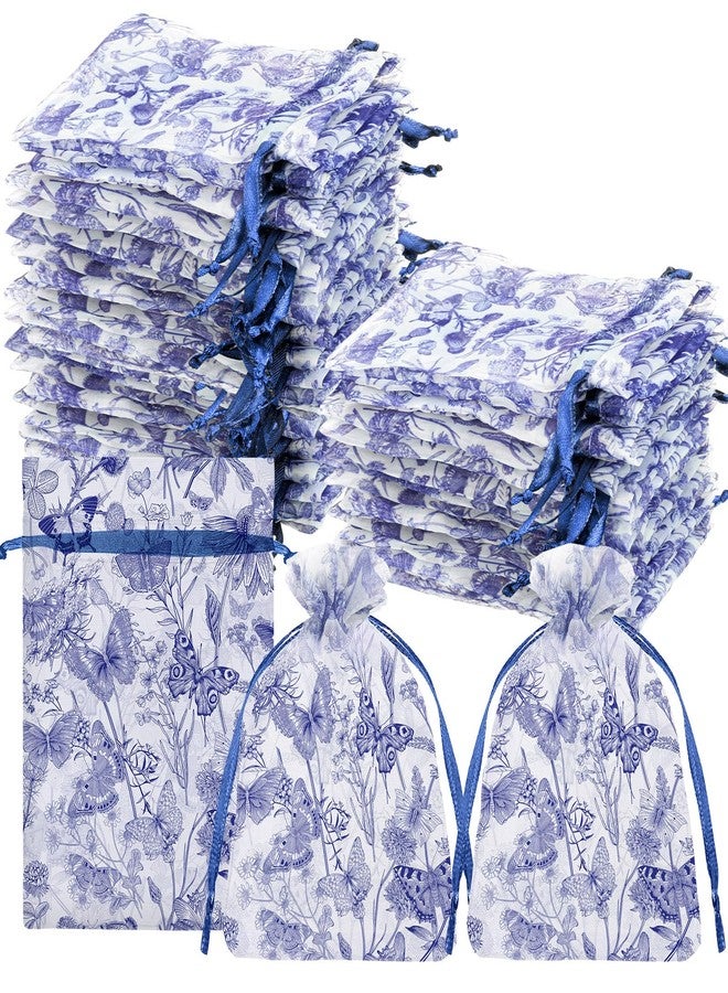 كوم مجموعة هدايا حفلات توديع العزوبية من كوم، ٥٠ قطعة، بتصميم "شيء أزرق قبل الزواج"، مصنوعة من الأورجانزا، مقاس ٣.٩ × ٥.٩ بوصة، مزينة بزهور زرقاء وبيضاء وفراشات، مع رباط، مثالية لحفلات توديع العزوبية وحفلات الزفاف. - Image 1