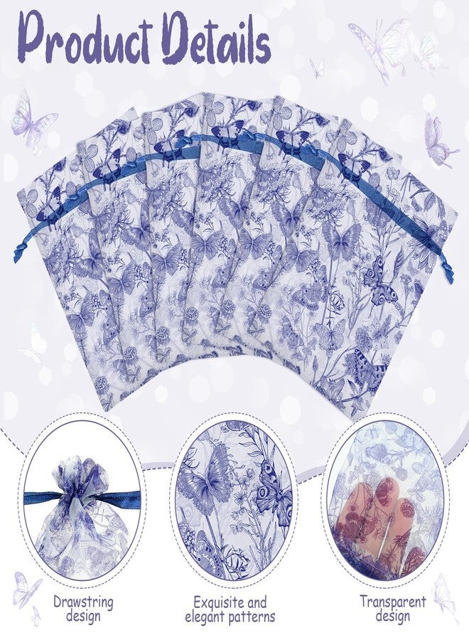 كوم مجموعة هدايا حفلات توديع العزوبية من كوم، ٥٠ قطعة، بتصميم "شيء أزرق قبل الزواج"، مصنوعة من الأورجانزا، مقاس ٣.٩ × ٥.٩ بوصة، مزينة بزهور زرقاء وبيضاء وفراشات، مع رباط، مثالية لحفلات توديع العزوبية وحفلات الزفاف. - Image 3