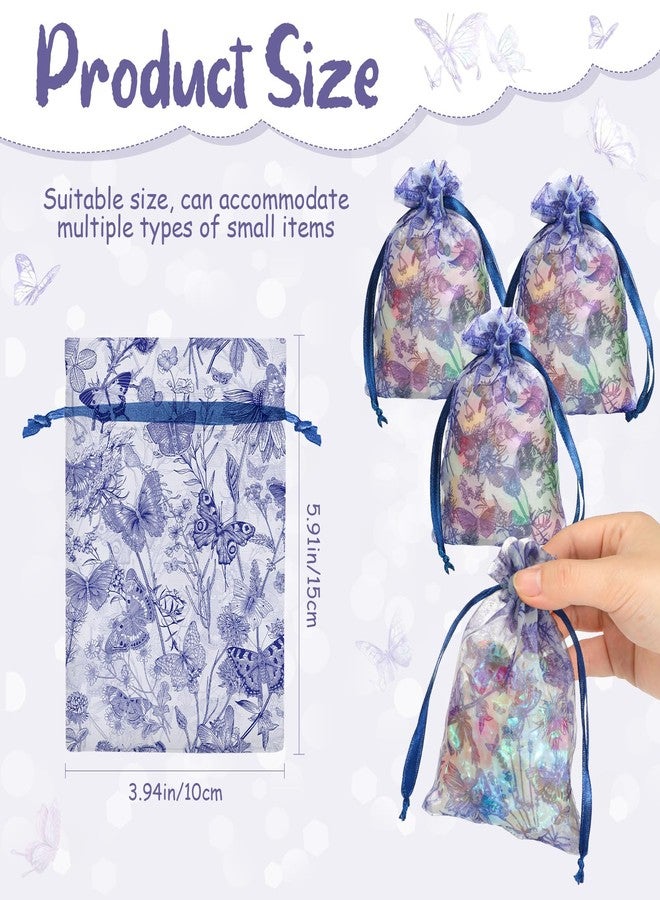 كوم مجموعة هدايا حفلات توديع العزوبية من كوم، ٥٠ قطعة، بتصميم "شيء أزرق قبل الزواج"، مصنوعة من الأورجانزا، مقاس ٣.٩ × ٥.٩ بوصة، مزينة بزهور زرقاء وبيضاء وفراشات، مع رباط، مثالية لحفلات توديع العزوبية وحفلات الزفاف. - Image 2