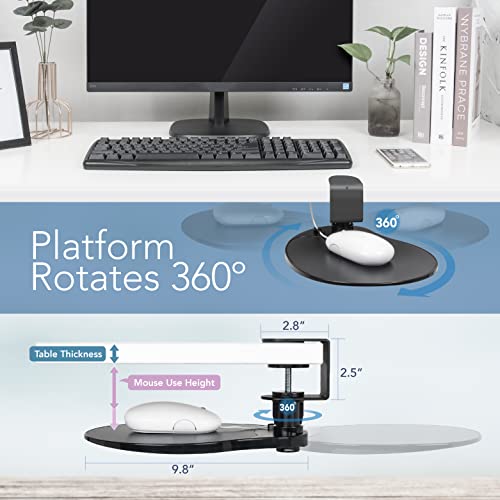 EHO Clamp on Mouse Platform, Clip on Pad Rotating 360 Degree, Ergonomic Mouse Tray Attachment, Mouse Pad, Slide Out Tray, Suitable for 1.5" Thickness Desk, for Home Office Desk Organizer (Platinum) - Image 2