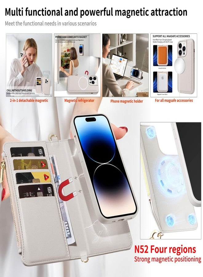 EEIFO for iPhone 16 Pro(6.3 inches) Detachable Wallet Case with Crossbody.Multi-Function 2 in 1 Magnetic Wallet Case with Card Holder.Flip Strap Zipper Phone Case with Shoulder Straps - Image 2