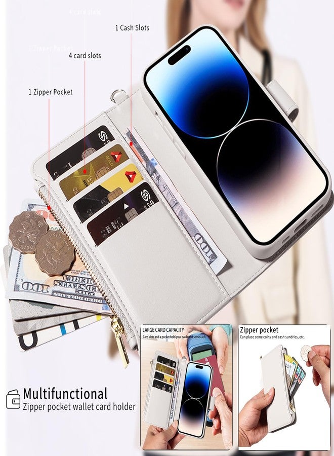 EEIFO for iPhone 16 Pro(6.3 inches) Detachable Wallet Case with Crossbody.Multi-Function 2 in 1 Magnetic Wallet Case with Card Holder.Flip Strap Zipper Phone Case with Shoulder Straps - Image 3