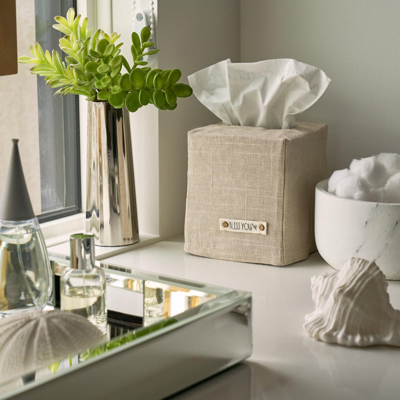 KIBAGA Stylish Tissue Box Cover - This Sage Striped Linen Holder Instantly Covers Your Square Tissue Boxes - The Perfect Cube Cover for Your Bathroom and Home - Image 2