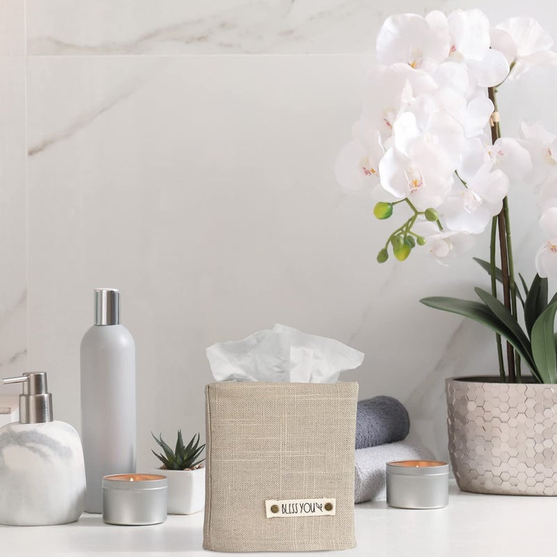 KIBAGA Stylish Tissue Box Cover - This Sage Striped Linen Holder Instantly Covers Your Square Tissue Boxes - The Perfect Cube Cover for Your Bathroom and Home - Image 5