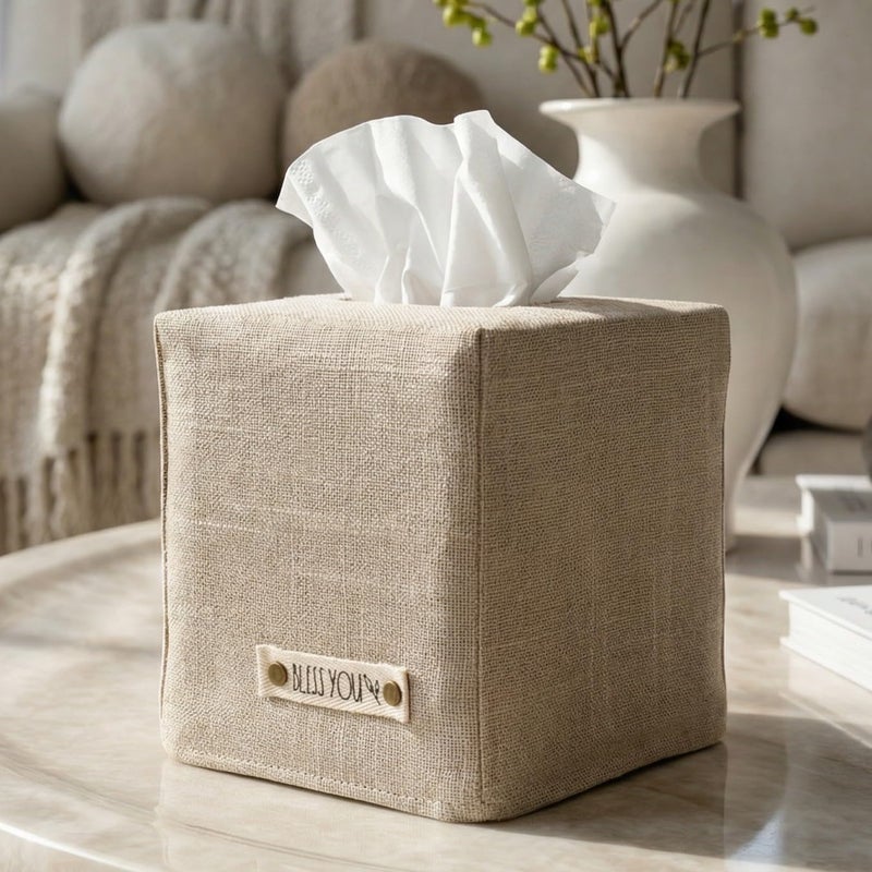 KIBAGA Stylish Tissue Box Cover - This Sage Striped Linen Holder Instantly Covers Your Square Tissue Boxes - The Perfect Cube Cover for Your Bathroom and Home - Image 1