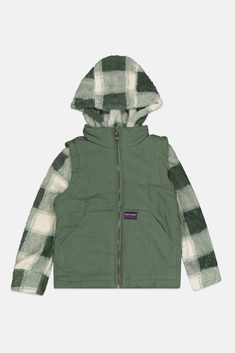 Bass Creek Outfitters Kids Girl Mid Length Checkered Jacket, Hunter Green - Image 1
