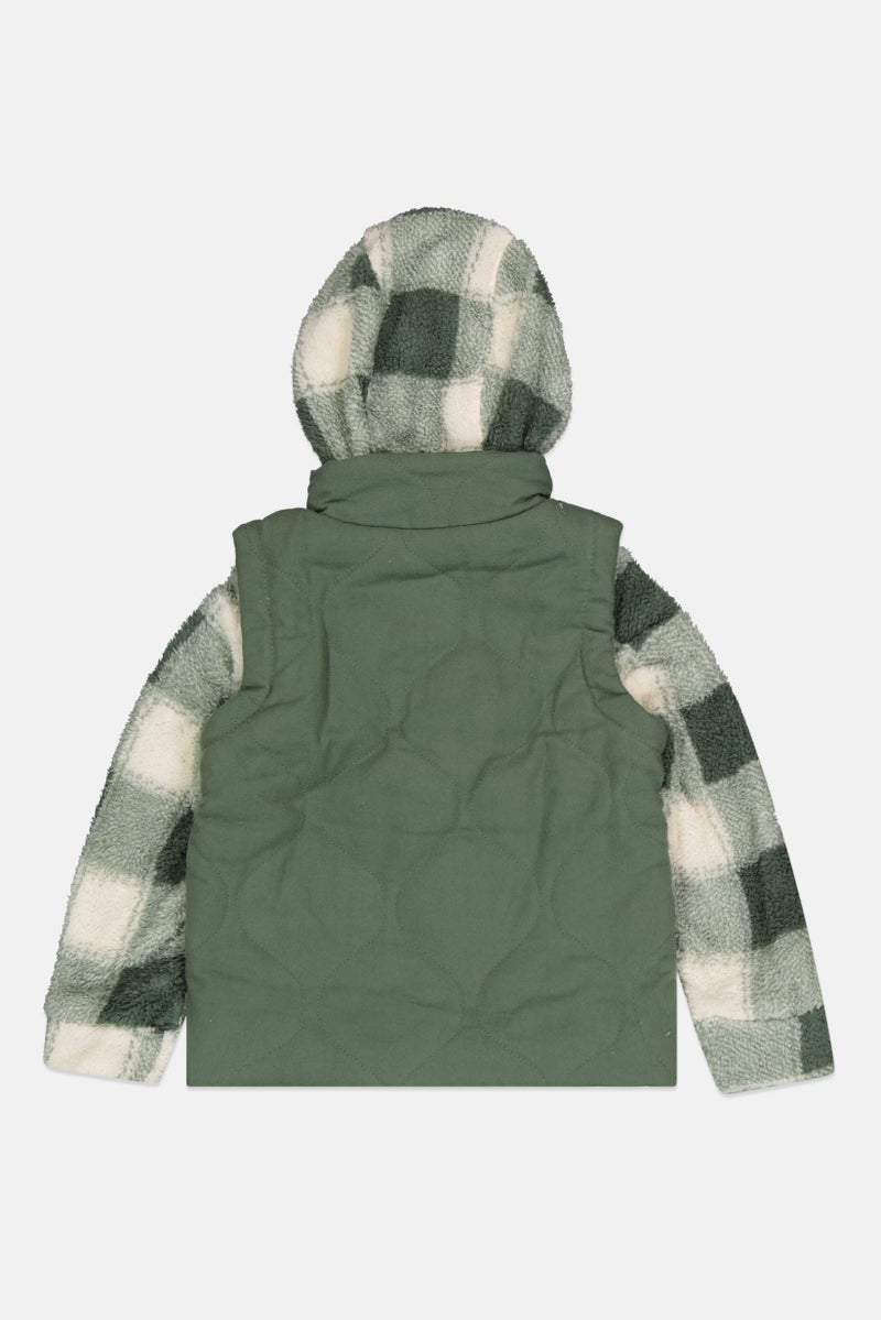 Bass Creek Outfitters Kids Girl Mid Length Checkered Jacket, Hunter Green - Image 2