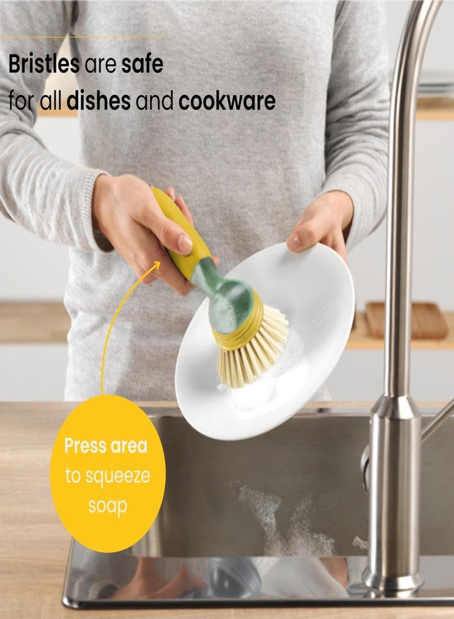 Vigar Rengo Soap Dispensing Dish Brush, Dish Brush with Soap Dispenser for Pot Scrubber, Dishes, Sink Cleaner, and Kitchen Essentials, Mustard - Image 5