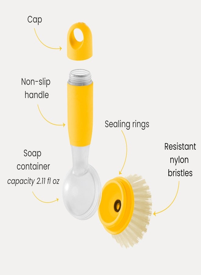 Vigar Rengo Soap Dispensing Dish Brush, Dish Brush with Soap Dispenser for Pot Scrubber, Dishes, Sink Cleaner, and Kitchen Essentials, Mustard - Image 3