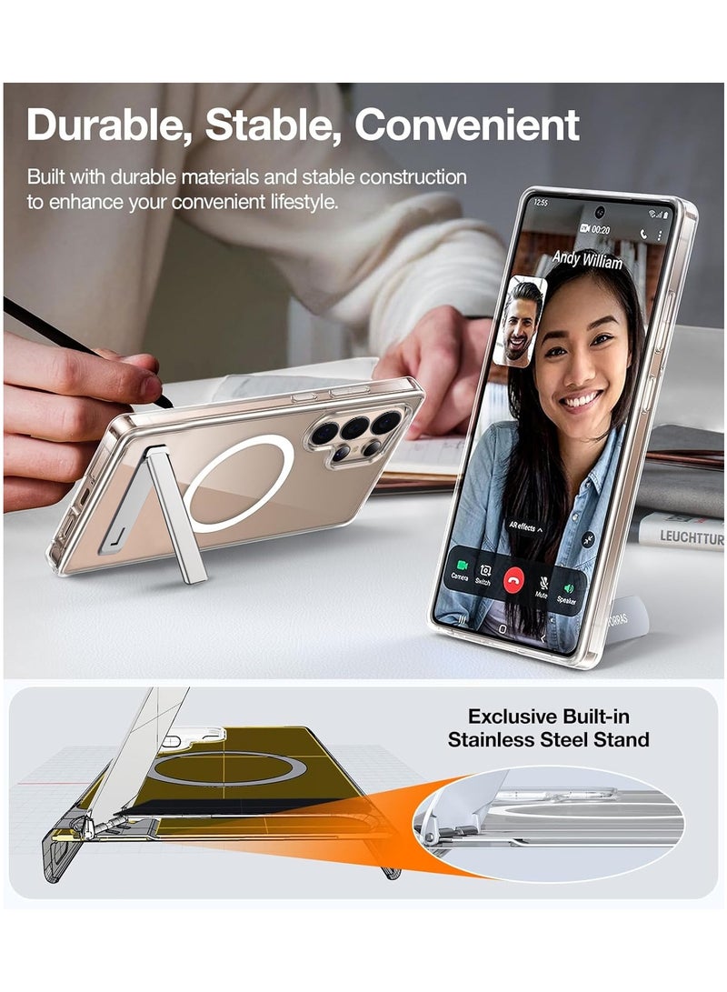 أداندو جراب مغناطيسي لهاتف سامسونج جالاكسي إس 26 ألترا، غطاء مغناطيسي قوي وشفاف مع حامل، وضعان قابلان للتعديل متوافقان مع ماج سيف، غطاء صلب مقاوم للصدمات لهاتف إس 26 ألترا (شفاف) - Image 4