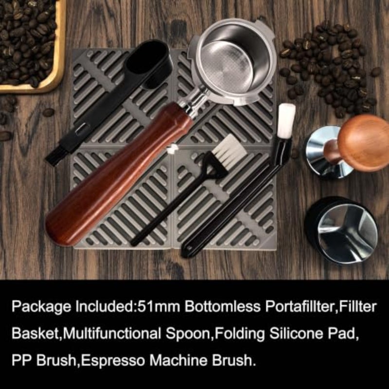 فلتر قهوة باريستا منزلي لـ DeLonghi EC680/EC685، 304 مقبض من الفولاذ المقاوم للصدأ والخشب الصلب، لون الخشب الطبيعي، استخلاص مرئي مع سلة غير مضغوطة 18 جم - Image 5