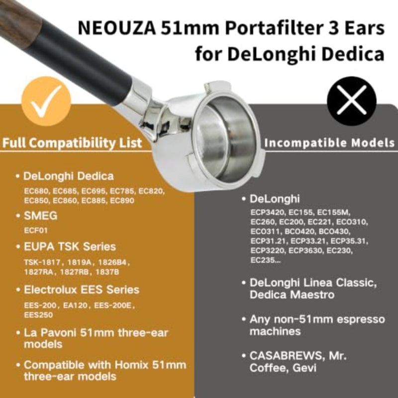 فلتر قهوة باريستا منزلي لـ DeLonghi EC680/EC685، 304 مقبض من الفولاذ المقاوم للصدأ والخشب الصلب، لون الخشب الطبيعي، استخلاص مرئي مع سلة غير مضغوطة 18 جم - Image 4