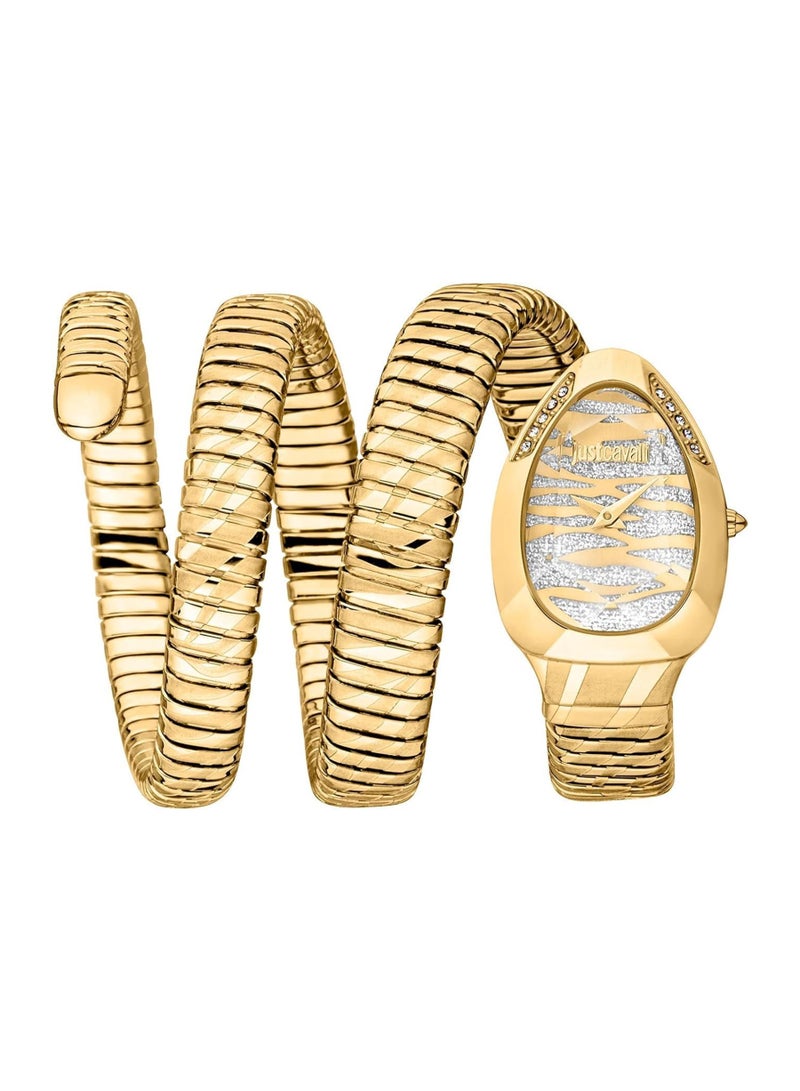 Just Cavalli ساعة يد أنالوج ذهبية من الفولاذ المقاوم للصدأ مع شعار سيربنت للنساء JC1L226M0025 - Image 1