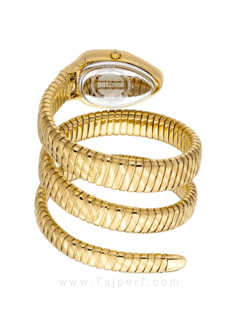 Just Cavalli ساعة يد أنالوج ذهبية من الفولاذ المقاوم للصدأ مع شعار سيربنت للنساء JC1L226M0025 - Image 3