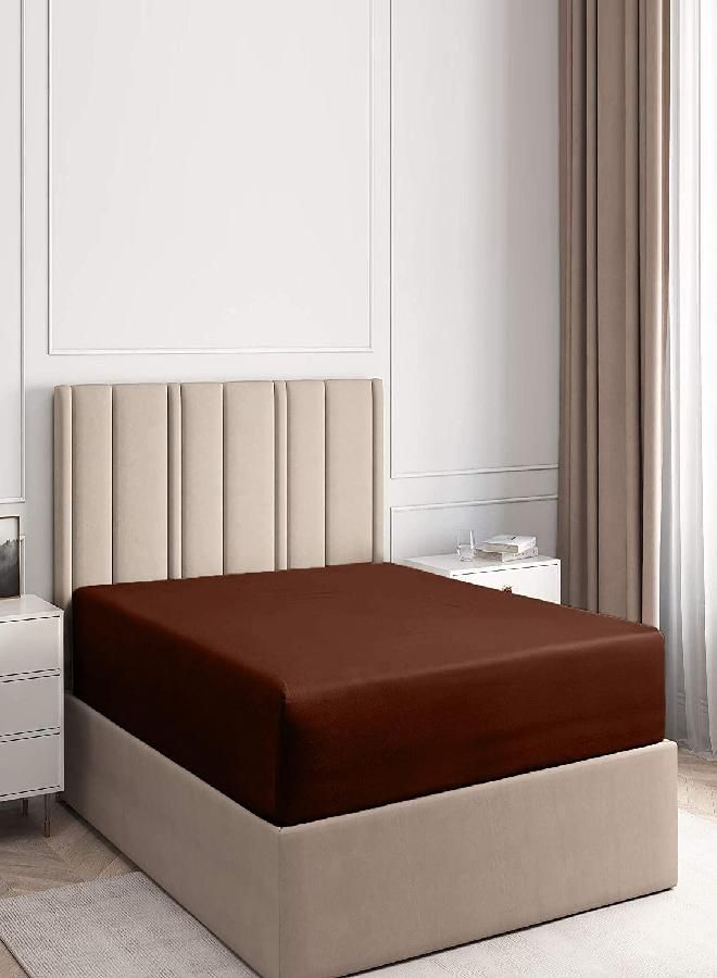 DAN RIVER Dan River 100% Cotton Jersey Queen Fitted Sheet| Single Fitted Sheet Only| Heather Fitted Sheet| Wrinkle Free| Snug Fit| Queen Bed Sheets| 16 Inches Deep Pocket Queen Fitted Sheet| Brown  - Image 1