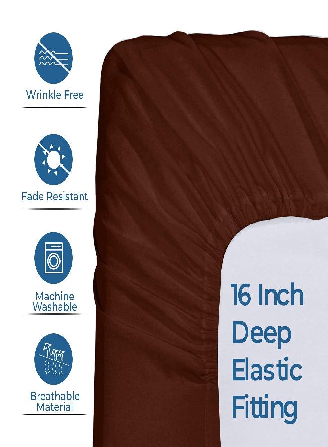 DAN RIVER Dan River 100% Cotton Jersey Queen Fitted Sheet| Single Fitted Sheet Only| Heather Fitted Sheet| Wrinkle Free| Snug Fit| Queen Bed Sheets| 16 Inches Deep Pocket Queen Fitted Sheet| Brown  - Image 2