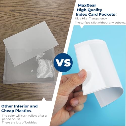 MaxGear 3x5 Index Card Pockets, 24 Pack Self Adhesive Library Card Pocket with Top Open Loading, Plastic Label Holders for Storage Bins, Clear Label Sleeves, Removable Tote Label Sticker Easy Peel Off - Image 3