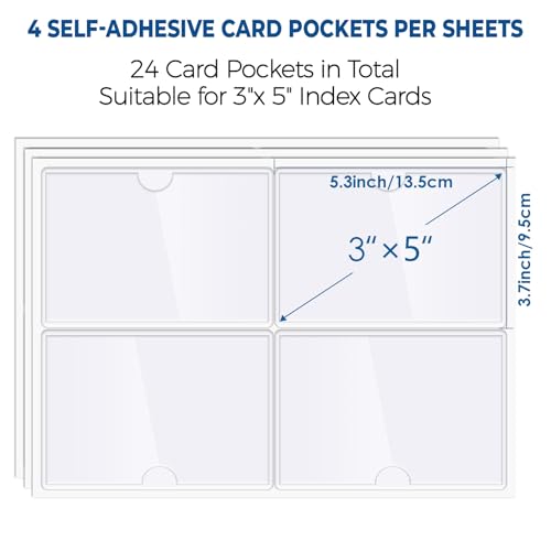 MaxGear 3x5 Index Card Pockets, 24 Pack Self Adhesive Library Card Pocket with Top Open Loading, Plastic Label Holders for Storage Bins, Clear Label Sleeves, Removable Tote Label Sticker Easy Peel Off - Image 2