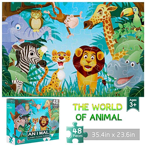 IFLOVE Jumbo Floor Puzzle for Kids Animal Jigsaw Large Puzzles 48 Piece Ages 3-6 for Toddler Children Learning Preschool Educational Development Toys 4-8 Years Old Birthday Gift for Boys and Girls - Image 1