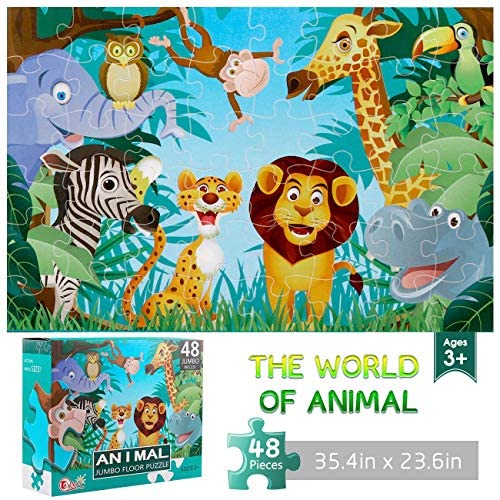 IFLOVE Jumbo Floor Puzzle for Kids Animal Jigsaw Large Puzzles 48 Piece Ages 3-6 for Toddler Children Learning Preschool Educational Development Toys 4-8 Years Old Birthday Gift for Boys and Girls - Image 2