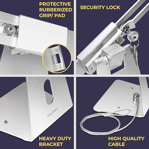 Volcora Anti-Theft Tablet Stand iPad Security Holder with Lock, Silver 10-13 Inch Kiosk Stand Mount, Swivel, Adjustable, for iPad Pro, Air, POS Register, Retail Business, Checkout, Cashier - Image 4