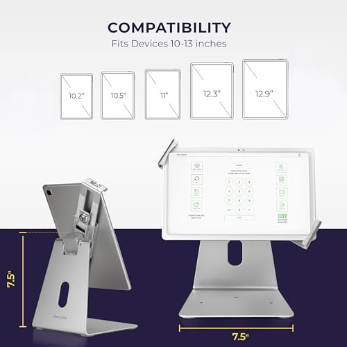 Volcora Anti-Theft Tablet Stand iPad Security Holder with Lock, Silver 10-13 Inch Kiosk Stand Mount, Swivel, Adjustable, for iPad Pro, Air, POS Register, Retail Business, Checkout, Cashier - Image 2