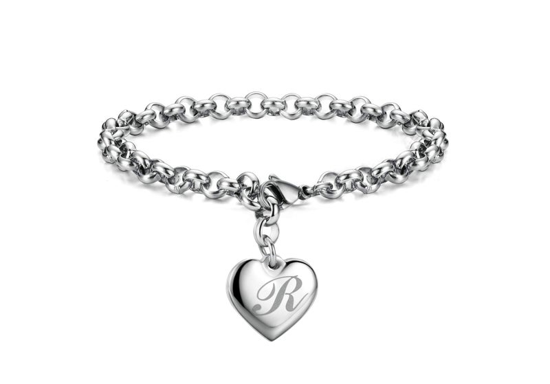 Monily Initial Charm Bracelets for Women Stainless Steel Charm Bracelets for Women Letters R Alphabet Heart Bracelet Jewelry Gifts for Women - Image 4