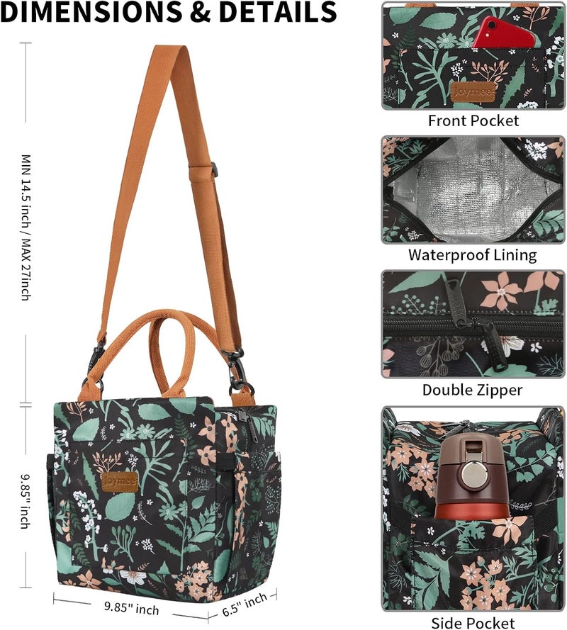 Joymee Lunch Bag - Large Capacity, Insulated, Reusable, Durable, Adjustable Shoulder Strap, Green Leaf - Image 2