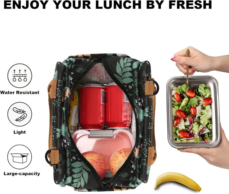 Joymee Lunch Bag - Large Capacity, Insulated, Reusable, Durable, Adjustable Shoulder Strap, Green Leaf - Image 3