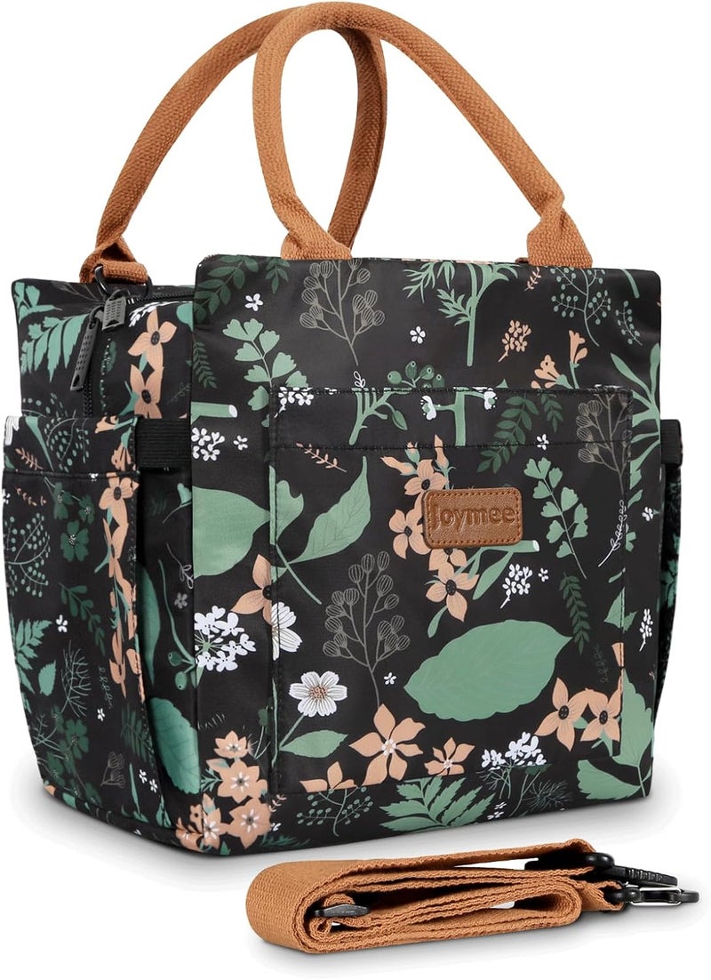 Joymee Lunch Bag - Large Capacity, Insulated, Reusable, Durable, Adjustable Shoulder Strap, Green Leaf - Image 1