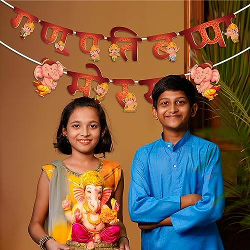 Festiko® Ganpati Bappa Morya Banner With Ribbon, Hanging Decoration Supplies, Ganesh Chaturthi Decoration Combo - Image 4