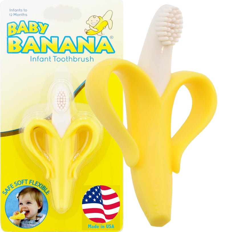 Baby Banana The Original Baby Banana Toothbrush Teether Toy, for Babies Infants Toddlers; USA Family-Owned Business; Teething Relief for Sore Gums, Massaging Soothing; Safest Food Grade Silicone  - Image 1