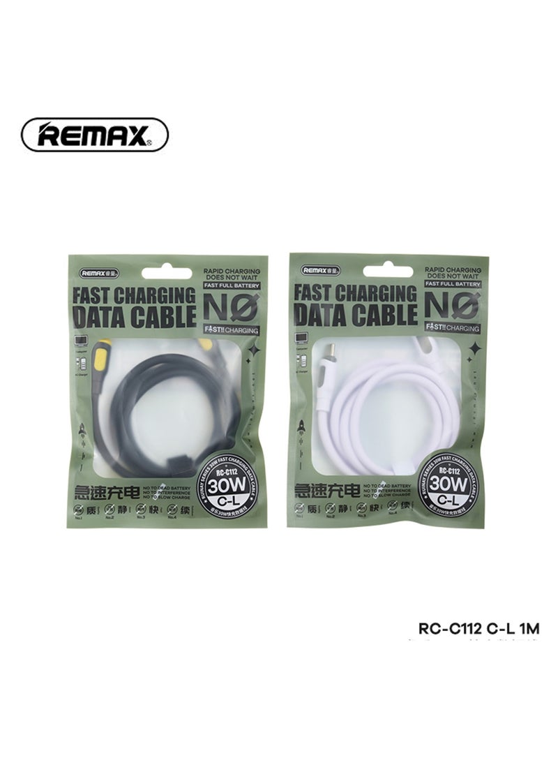 REMAX كابل شحن وبيانات من النوع C إلى Lightning من سلسلة Ruinay RC-C112، 1 متر، USB C، شحن سريع بقوة 30 وات، أسود، لهاتف iPhone 14 13 12 11 X Xs Pro، Pro Max، Plus، iPad  - Image 3