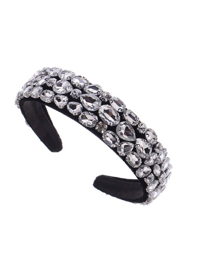 Alilang Crystal Rhinestones Beaded Headbands Shiny Clear Teardrop Headband Ribbon Hair Accessory  - Image 1