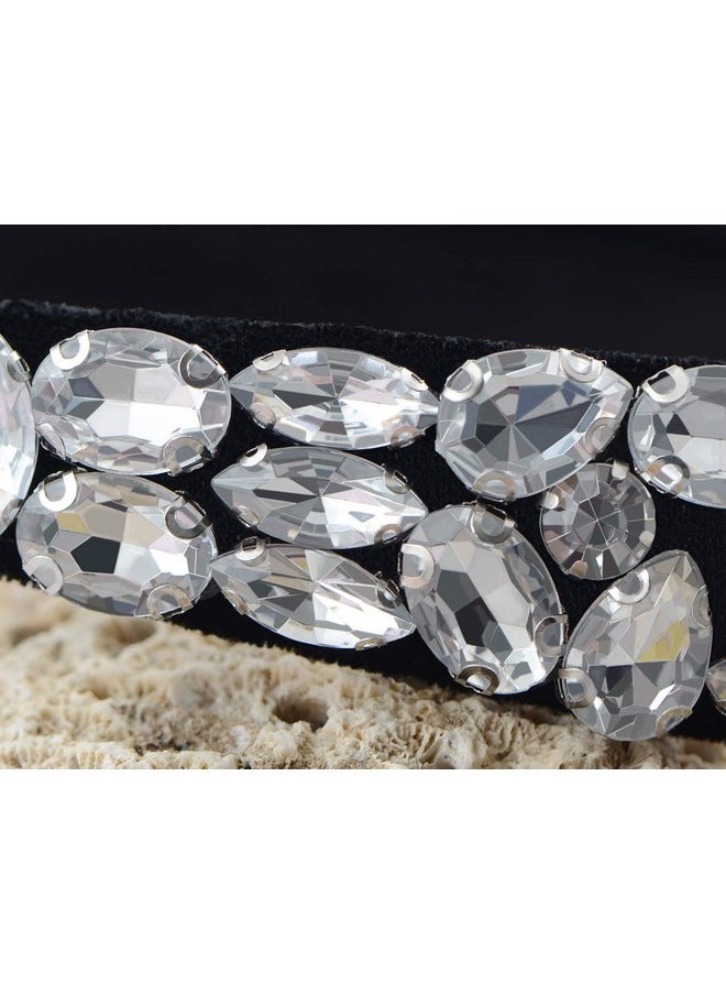 Alilang Crystal Rhinestones Beaded Headbands Shiny Clear Teardrop Headband Ribbon Hair Accessory  - Image 3
