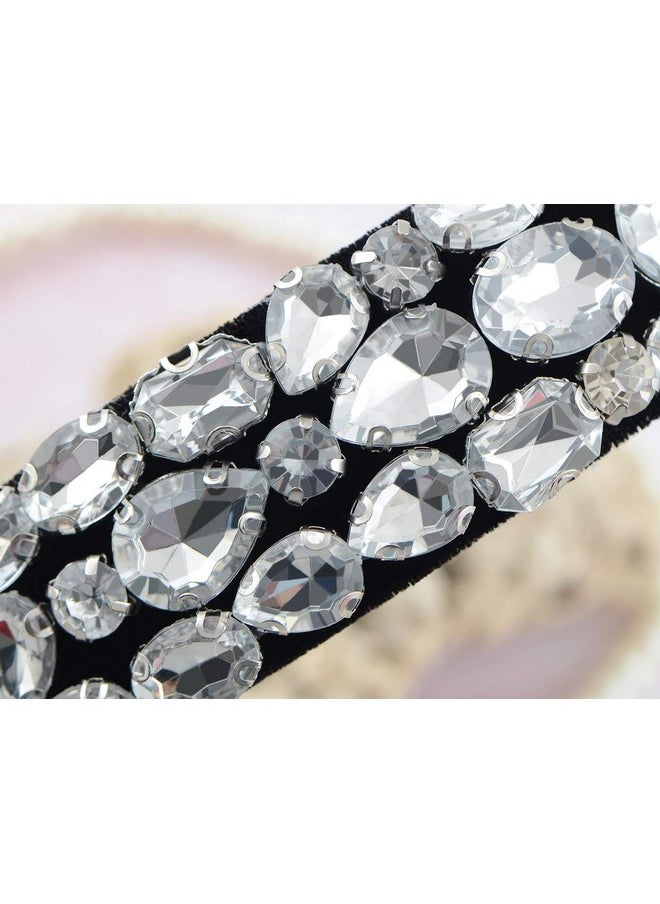 Alilang Crystal Rhinestones Beaded Headbands Shiny Clear Teardrop Headband Ribbon Hair Accessory  - Image 2