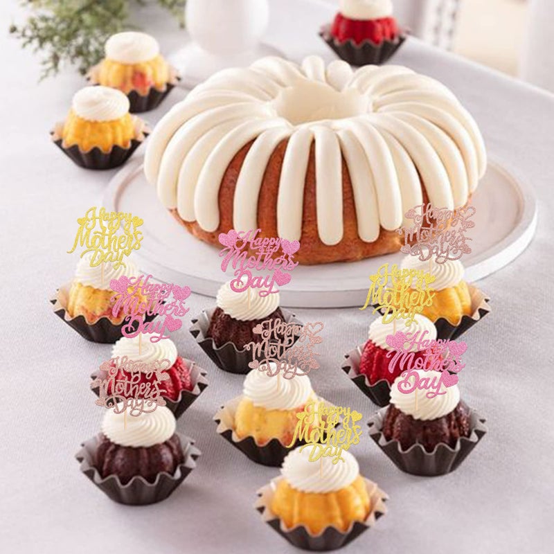 RSSTARXI 30 حزمة عيد أم سعيد Cupcake Topcake Glitter Heart Love الأم عيد ميلاد كب كيك يختار عمليات إزالة الأبعاد لأفضل أمي عشية عيد ميلاد عيد ميلاد سعيد اللوازم ذات الألوان المتعددة - Image 5