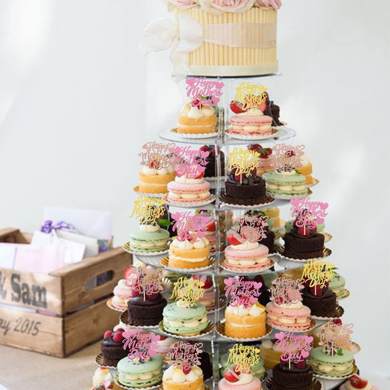 RSSTARXI 30 حزمة عيد أم سعيد Cupcake Topcake Glitter Heart Love الأم عيد ميلاد كب كيك يختار عمليات إزالة الأبعاد لأفضل أمي عشية عيد ميلاد عيد ميلاد سعيد اللوازم ذات الألوان المتعددة - Image 3