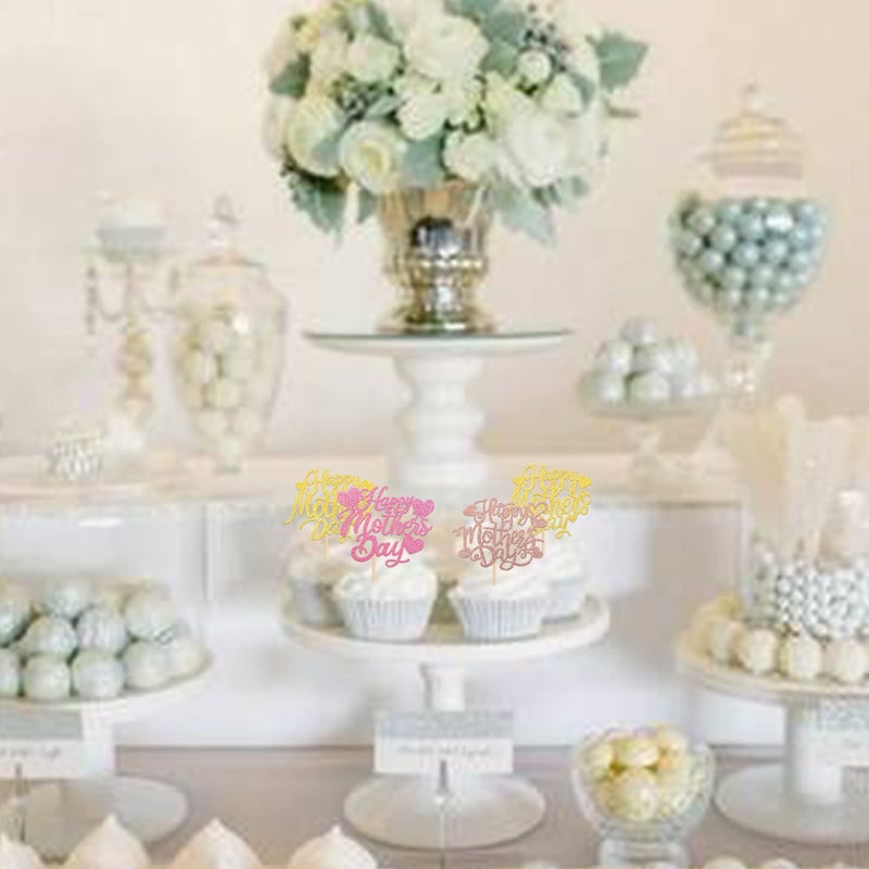 RSSTARXI 30 حزمة عيد أم سعيد Cupcake Topcake Glitter Heart Love الأم عيد ميلاد كب كيك يختار عمليات إزالة الأبعاد لأفضل أمي عشية عيد ميلاد عيد ميلاد سعيد اللوازم ذات الألوان المتعددة - Image 4