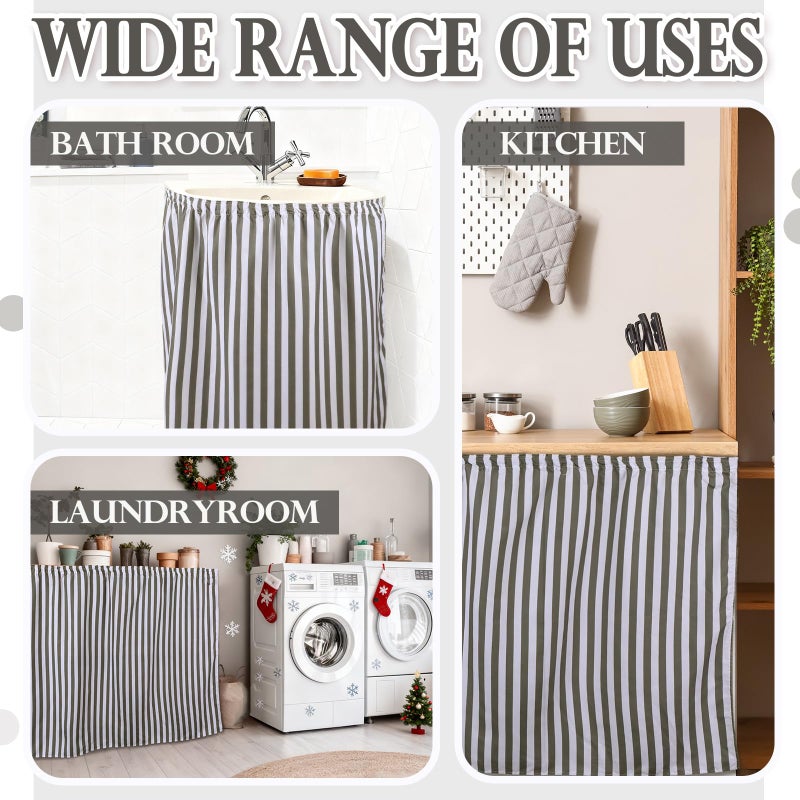 Hahafelt Sink Skirt Diamond Waterproof Fabric Bathroom 55 * 32in, Self Stick Adhesive Under Sink Curtain Skirt Adds Bathroom Storage Laundry Utility Room Decor(Stripe) - Image 4