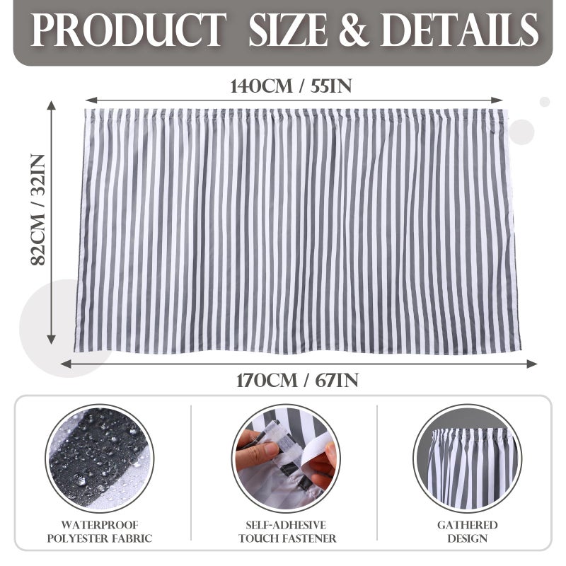 Hahafelt Sink Skirt Diamond Waterproof Fabric Bathroom 55 * 32in, Self Stick Adhesive Under Sink Curtain Skirt Adds Bathroom Storage Laundry Utility Room Decor(Stripe) - Image 3