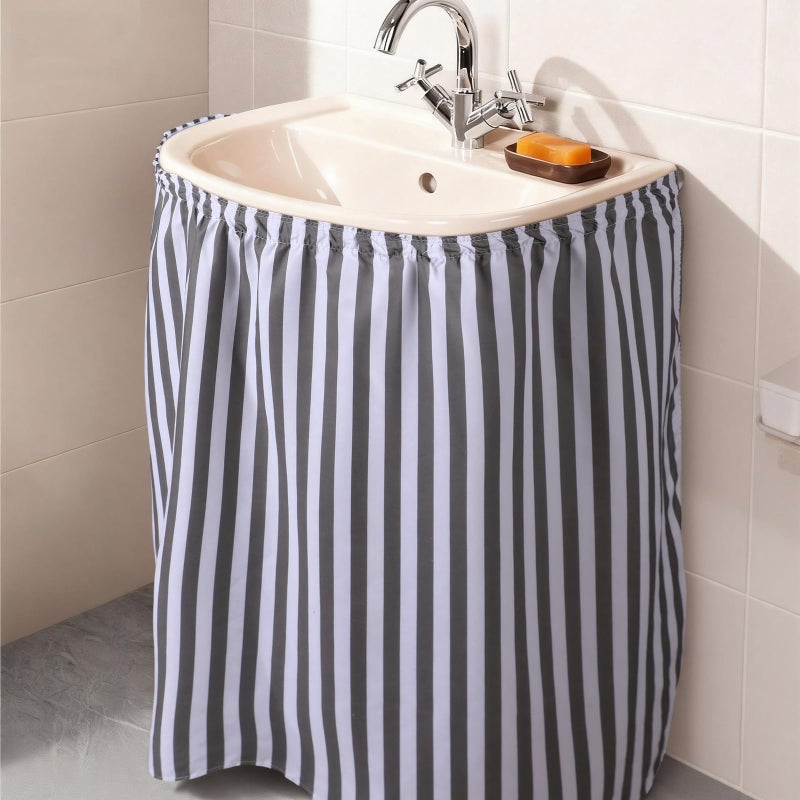 Hahafelt Sink Skirt Diamond Waterproof Fabric Bathroom 55 * 32in, Self Stick Adhesive Under Sink Curtain Skirt Adds Bathroom Storage Laundry Utility Room Decor(Stripe) - Image 1