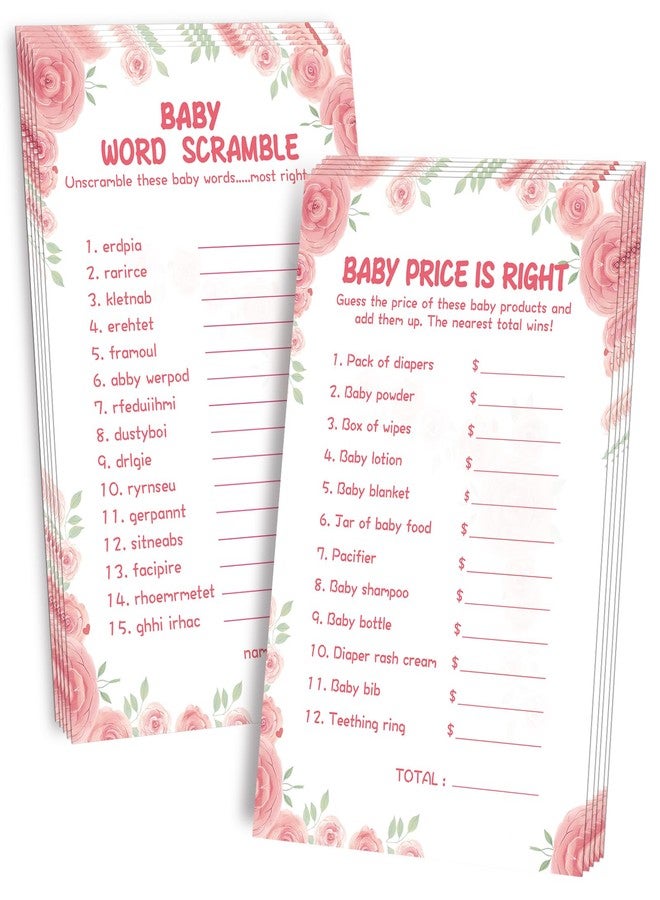 OLOUTAB Baby Shower Games for Girl-2 Games(50 of Each),Baby Shower Word Scramble Game&Price is Right,Double-Sided,Thick Cardboard,Fun,Hilarious,with Answer Keys - Image 1