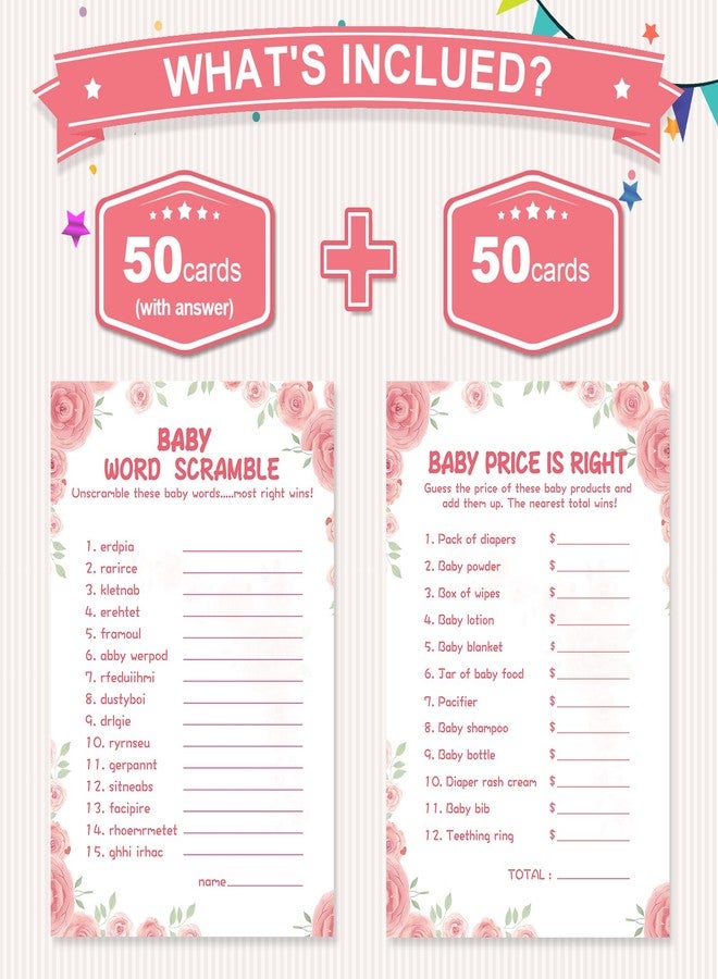 OLOUTAB Baby Shower Games for Girl-2 Games(50 of Each),Baby Shower Word Scramble Game&Price is Right,Double-Sided,Thick Cardboard,Fun,Hilarious,with Answer Keys - Image 2