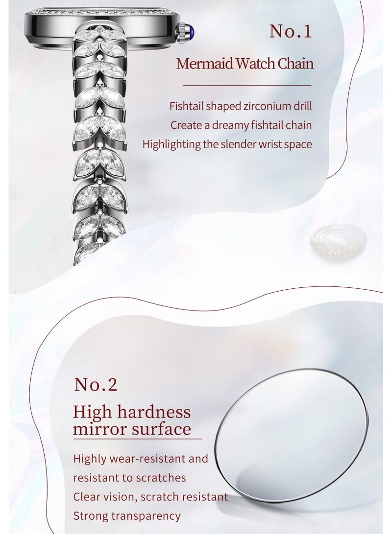 أوليفز ساعة يد نسائية بقرص من عرق اللؤلؤ المرصع بالألماس، سوار فاخر بتصميم ذيل السمكة من الفولاذ المقاوم للصدأ، مقاومة للماء، مضيئة، بمرآة مطلية عالية الصلابة - Image 4