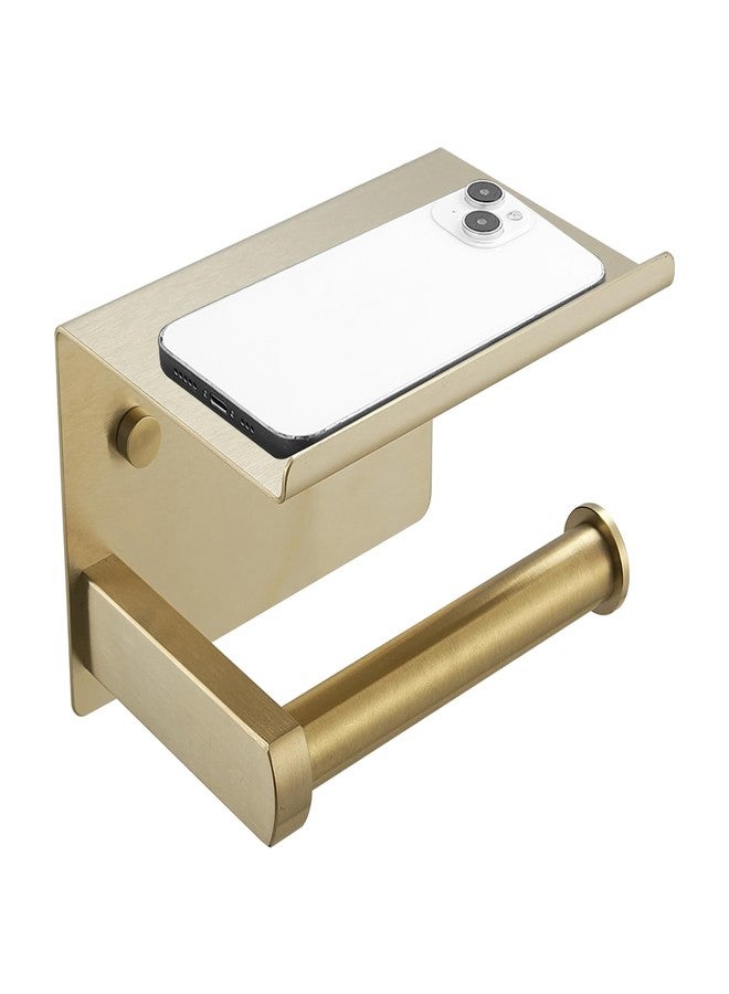 Green Spring Greenspring Toilet Paper Holder with Phone Shelf, Paper Holder Wall Mount, Stainless Steel Toilet Roll Storage for Bathroom, Brushed Gold - Image 1