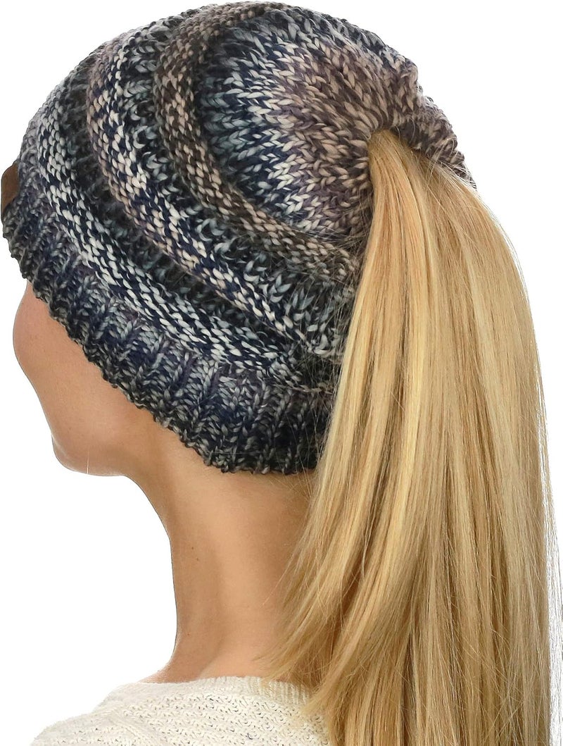 Cc Exclusives Soft Stretch Cable Knit Messy Bun Ponytail Beanie Winter Hat for Women (MB-20A) - Image 2