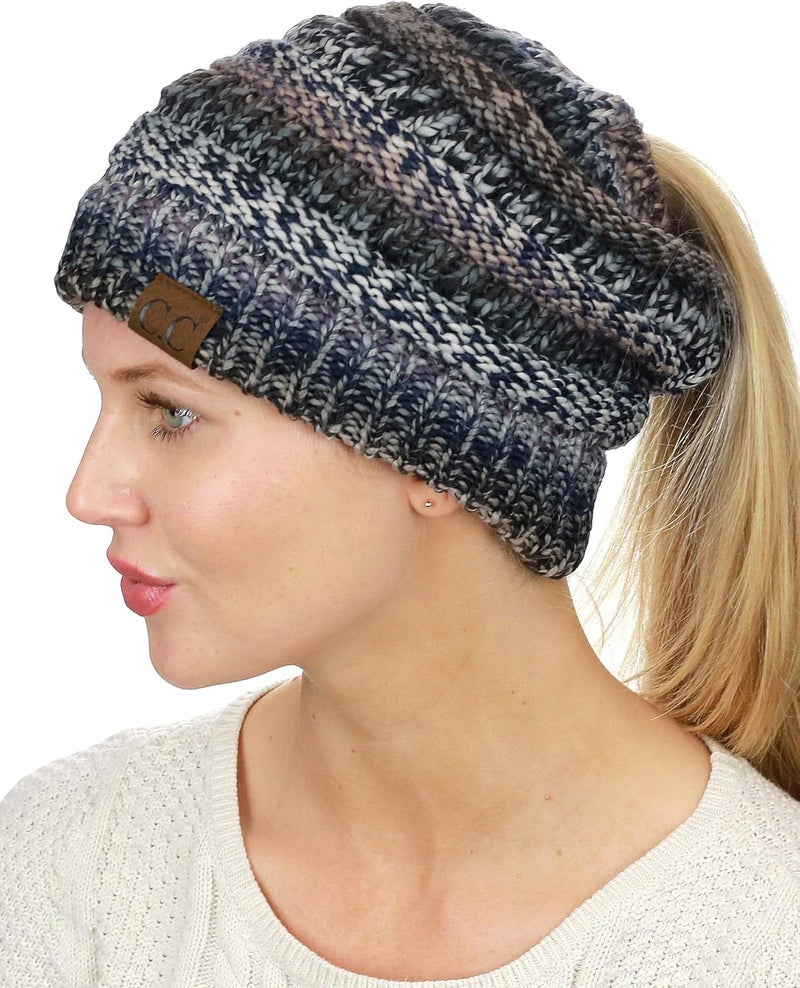 Cc Exclusives Soft Stretch Cable Knit Messy Bun Ponytail Beanie Winter Hat for Women (MB-20A) - Image 1